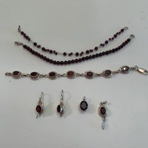 Garnet Silver Bracelets/Pendant/Earrings Set of 6